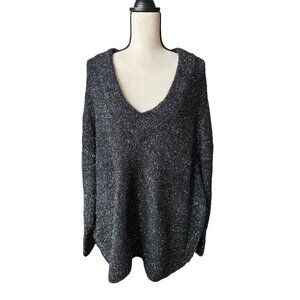 NWT Ava & Viv Black Sweater Silver Glisten V Neck Size 2X